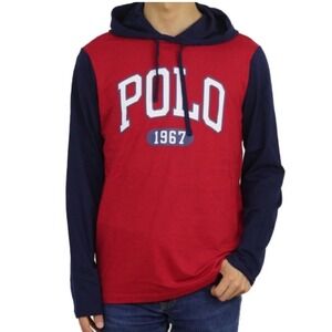 Polo Ralph Lauren Mens Red Navy Blue Colorblock 1967 Graphic Hoodie T-Shirt M